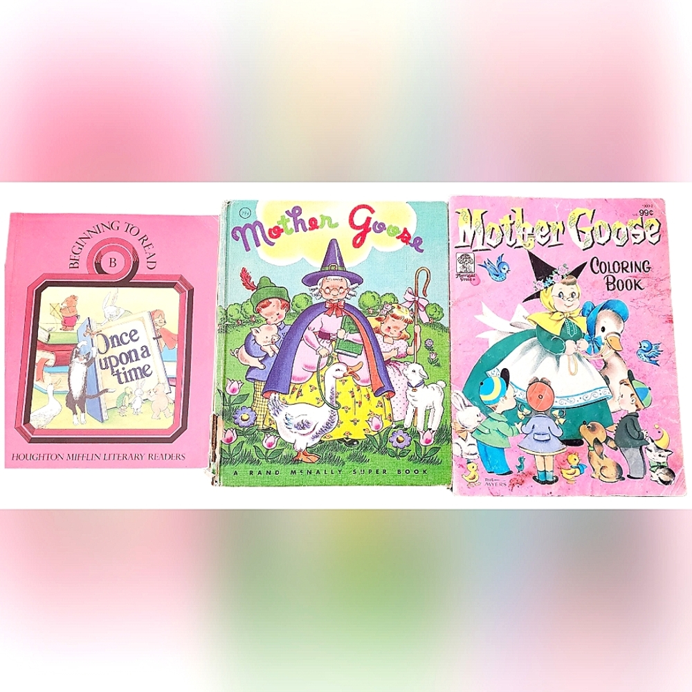 Vintage Once upon a time, mother goose book & unused coloring book lot of 3
